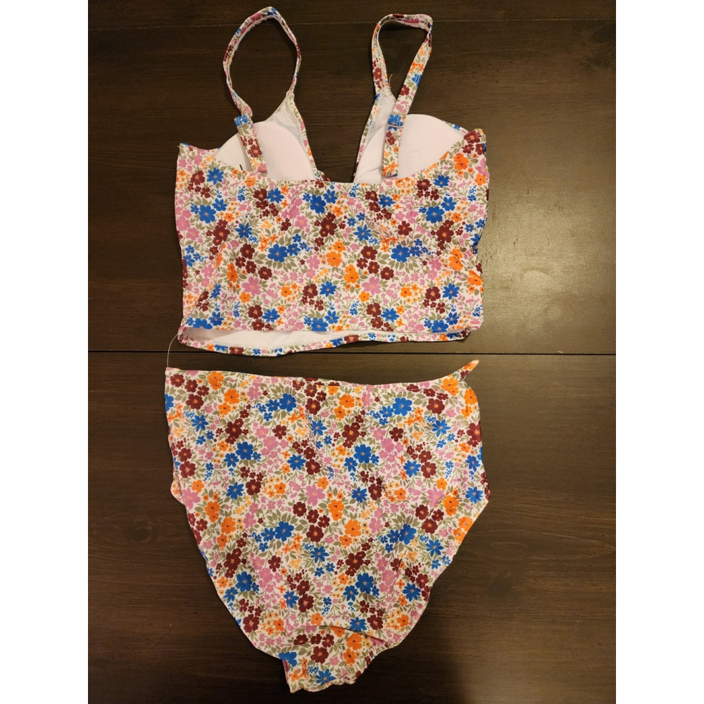 Tahari 2 piece Set Swimsuit Bathing Suit Tankini LARGE Red Orange Pink Floral - Picture 4 of 16